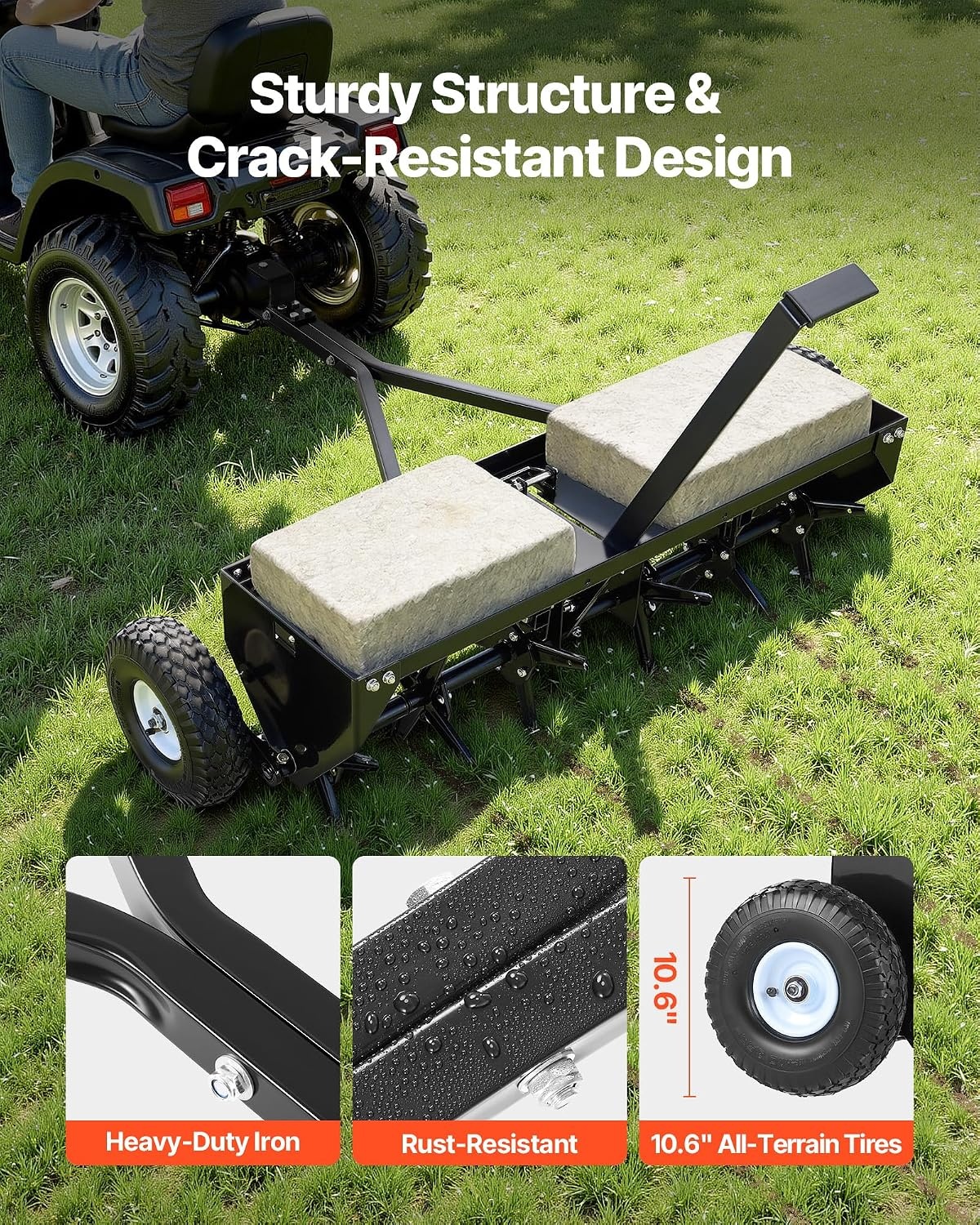 image:imageVEVOR Tow Behind Plug Aerator 40 in Lawn Core Aerator Tool Universal Hitch 150lbs Weight Capacity Heavy Duty Pull Behind Spike Aerators with Tray amp 106 in Wheels for Farmland amp Garden TractorsCore Aerator 40in