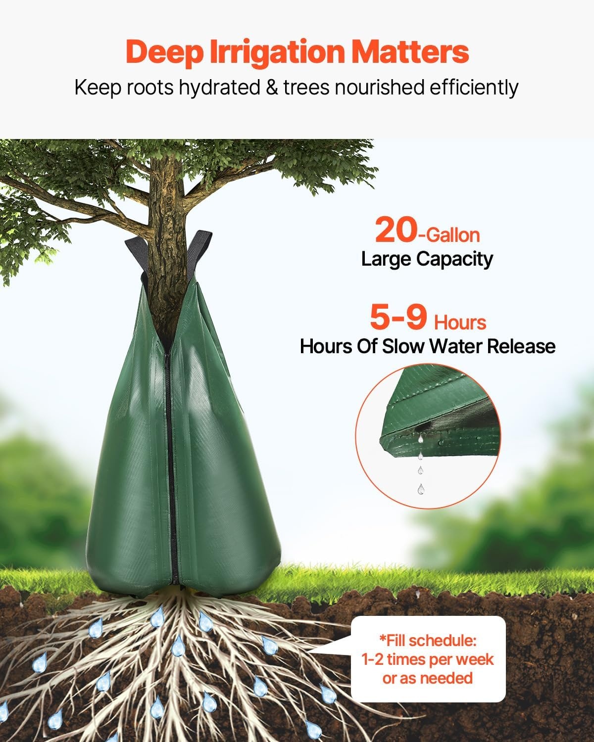 image:imageVEVOR Tree Watering Bag Slow Release 4 Pack 20 Gallons Tree Watering BagsRing Reusable Refillable Tree Irrigation Ring Water Bags Heavy Duty Watering System for Shrub Tree Root Drip Irrigation8Pcs 20Gal
