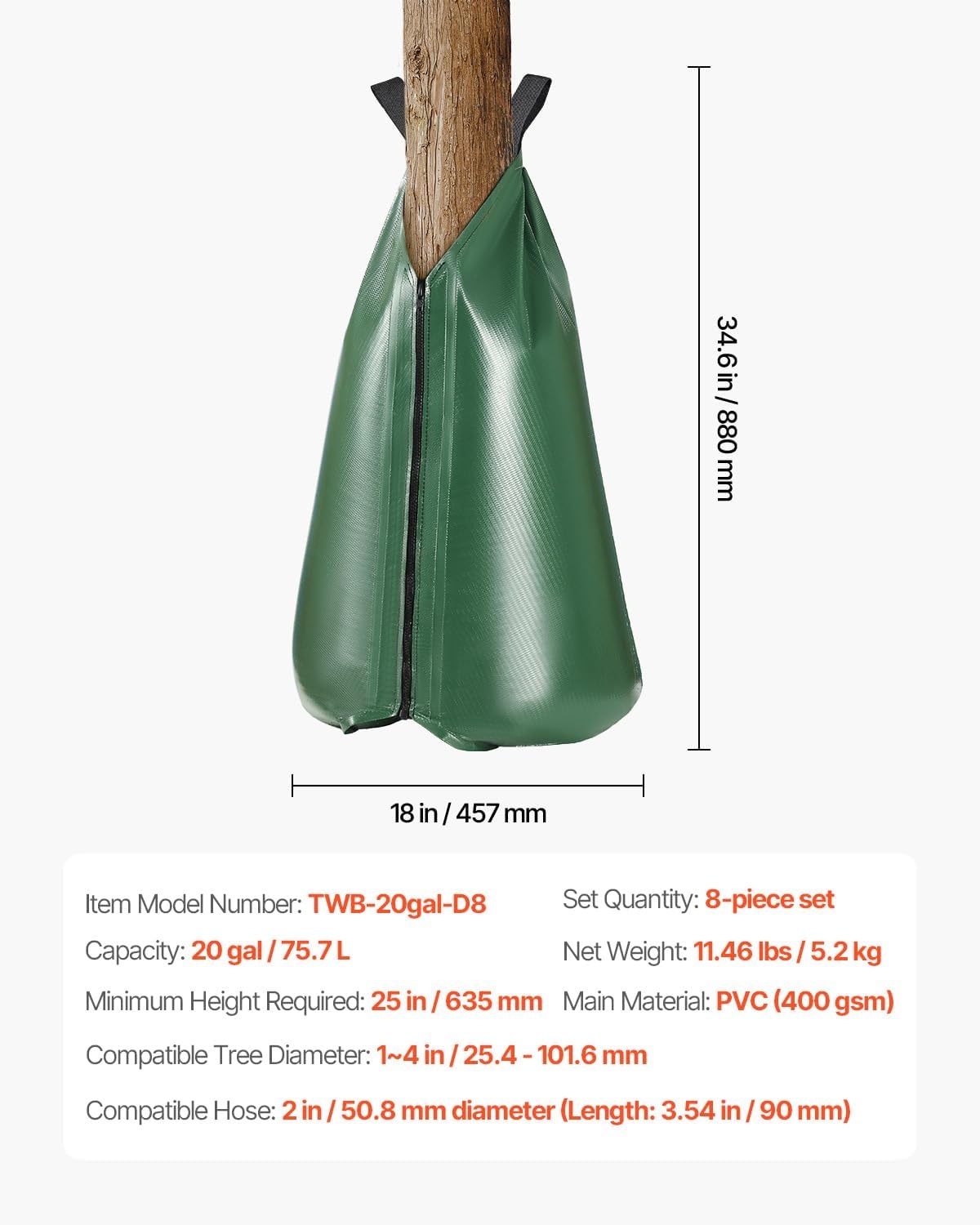 image:imageVEVOR Tree Watering Bag Slow Release 4 Pack 20 Gallons Tree Watering BagsRing Reusable Refillable Tree Irrigation Ring Water Bags Heavy Duty Watering System for Shrub Tree Root Drip Irrigation8Pcs 20Gal