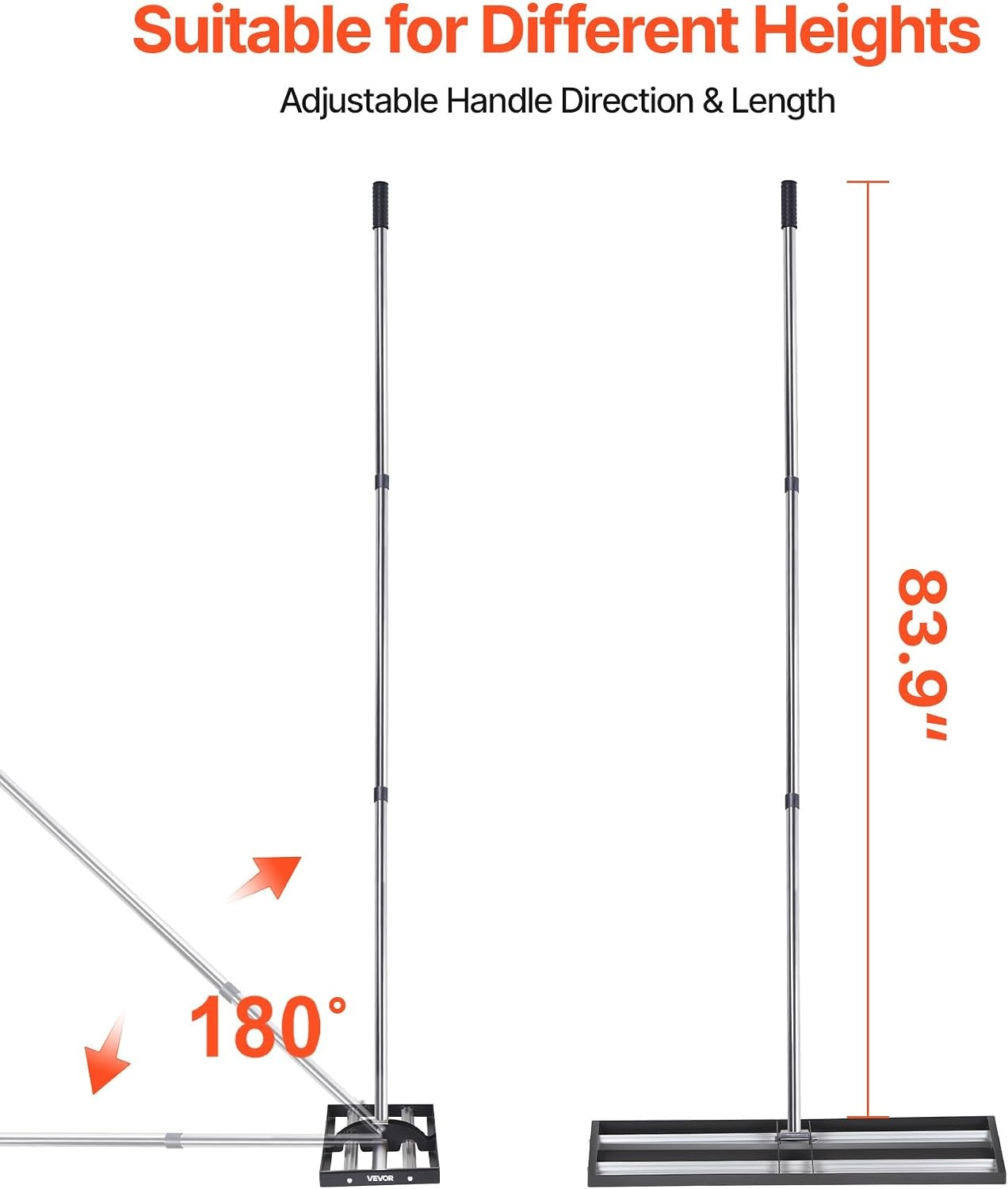 image:imageVEVOR Updated Lawn Leveling Rake with Roller 36 x 10 Stainless Steel Lawn Leveler with 839 Adjustable Handle Heavy Duty Yard Leveling Rake Effort Saving Lawn Leveling Tool for Yard Golf Court10x30x84inwith Roller
