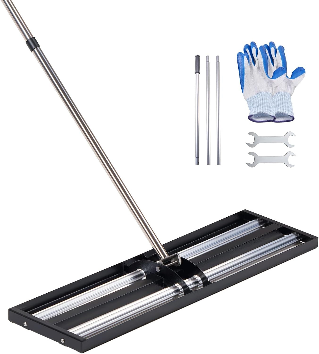 image:imageVEVOR Updated Lawn Leveling Rake with Roller 36 x 10 Stainless Steel Lawn Leveler with 839 Adjustable Handle Heavy Duty Yard Leveling Rake Effort Saving Lawn Leveling Tool for Yard Golf Court10x30x84inwith Roller