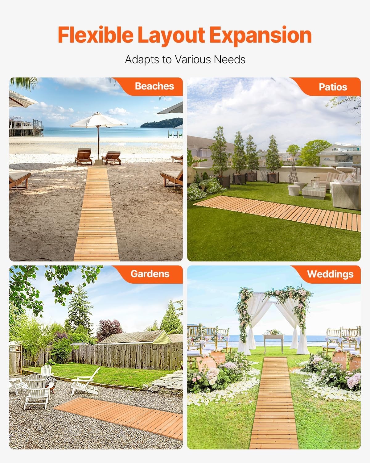 image:imageVEVOR Wooden Garden Pathway 8 ft L x 17 in W NonSlip Straight Garden Walkway Roll Out Cedar Outdoor Walkway Path with Wire Rope Connection Decorative Garden Paver for Backyard Wedding Party12ft17in