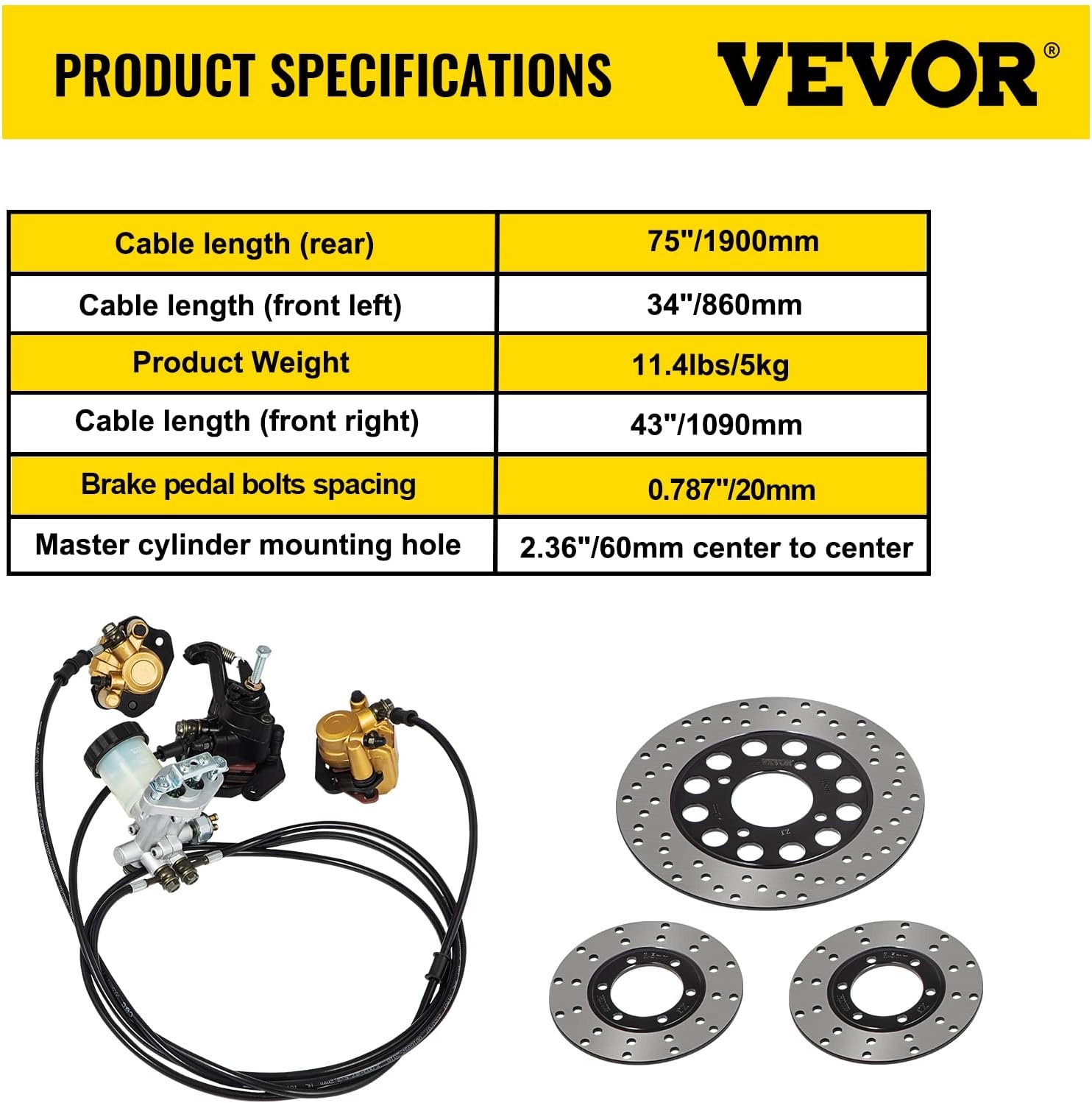 image:imageVevor Go Kart Brake Master Cylinder Kit Go Kart Hydraulic Brake Kit Universal Go Karts Brake Kit Kandi Complete Including Master Cylinder Hose Caliper Pad for 150cc Automotive