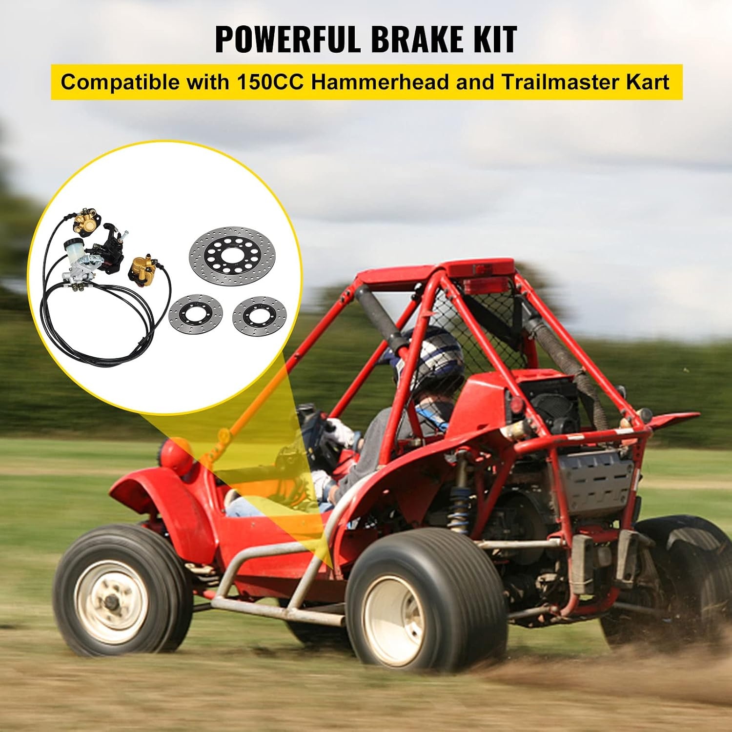 image:imageVevor Go Kart Brake Master Cylinder Kit Go Kart Hydraulic Brake Kit Universal Go Karts Brake Kit Kandi Complete Including Master Cylinder Hose Caliper Pad for 150cc Automotive
