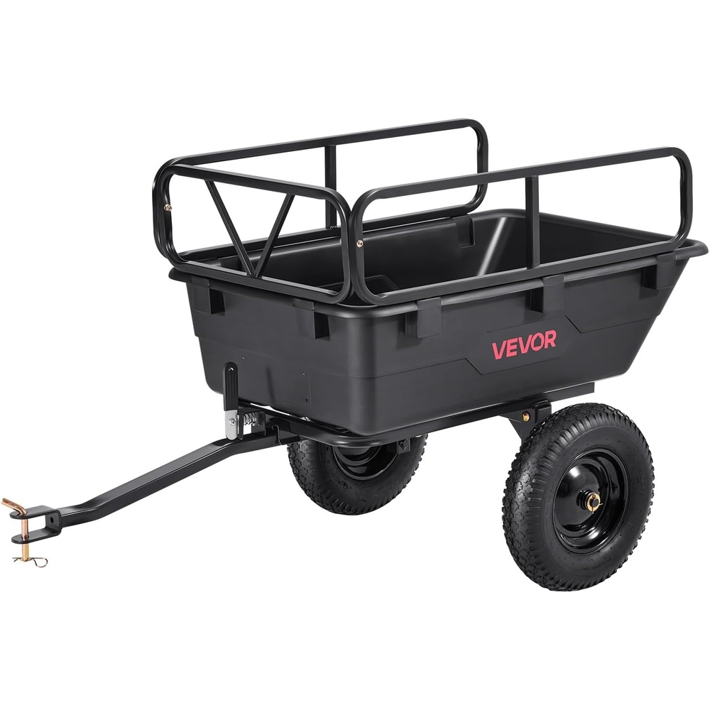 image:imageVEVOR 10 CuFt amp 500lbs ATV Trailer Dump Cart Tow Behind Heavy Duty Utility UTV Trailer Tow Behind Steel Yard Dump Wagon Cart with 14 Tires for Lawn Mower TractorBlack01