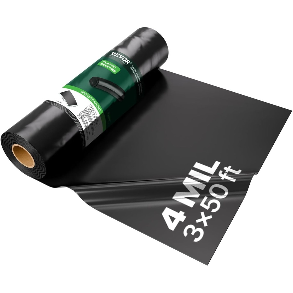 image:imageVEVOR 10 Mil Plastic Sheeting Heavy Duty 10 x 100 Thick Plastic Sheeting Roll Plastic Drop Cloth Painters Tarp Polyethylene Covering for Crawl Space Vapor Barrier MultiPurpose BlackBlack