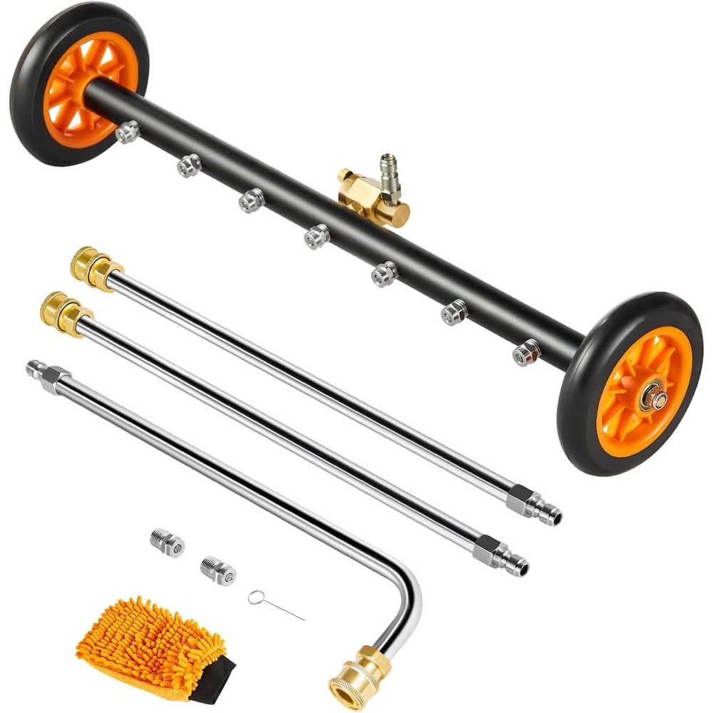 image:imageVEVOR 16 Inch Pressure Washer Undercarriage Cleaner 4000 PSI Stainless Steel Cleaner with Angle Adjustment and 4 Nozzles with 2 Extended Wands for Driveway Patio Deck24 Inch
