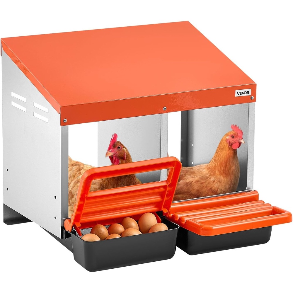 image:imageVEVOR 2 Tiers Chicken Nesting Boxes 6 Compartments Metal Egg Laying Boxes with Protective Collection Lids Roll Out Nesting Box Easy to Assemble Ideal for Hens Ducks Chickens and Other Poultry211L x 207W x 187H