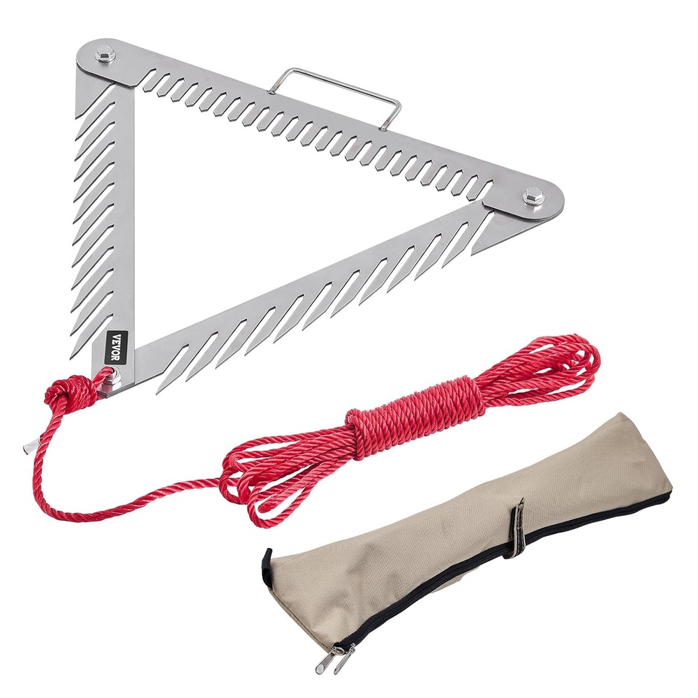 image:imageVEVOR 24in Aquatic Weed Rake 3Sided Lake Weed Rake with Handle Portable and Foldable Pond Water Grass Razor Stainless Steel Throwable Floating Pond Weeds Cutter with 30 ft Rope for Lakes Ponds24in