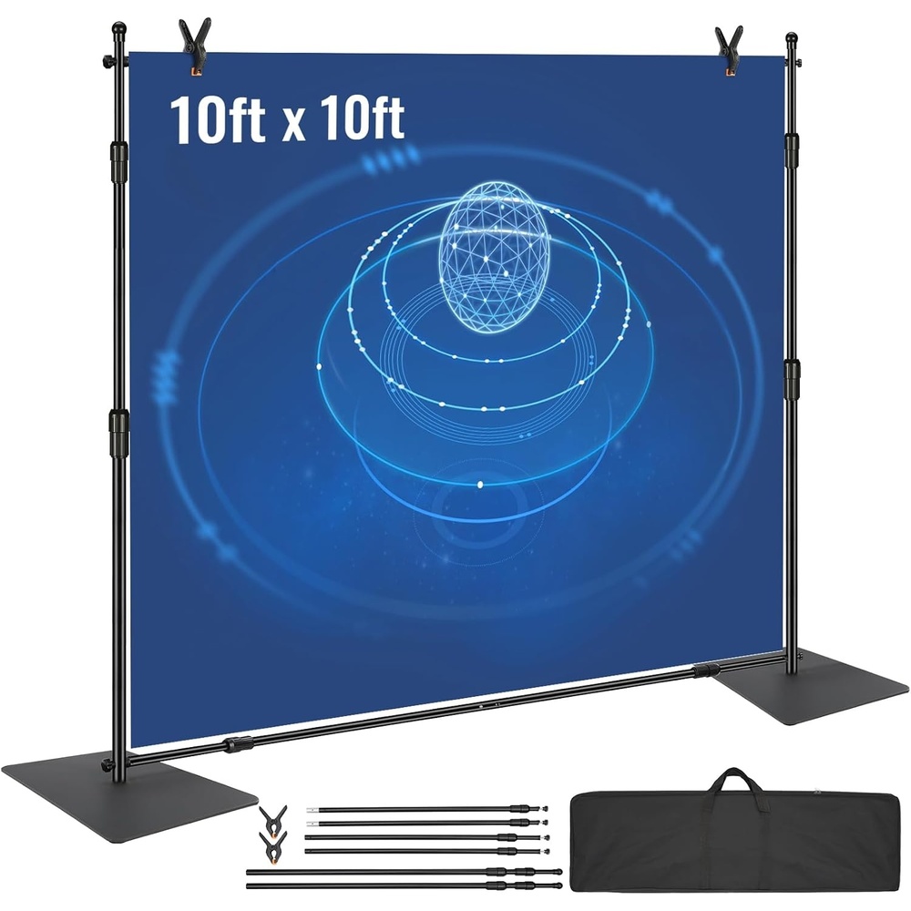 image:imageVEVOR Backdrop Stand 5 x 65 ft Adjustable Photo Backdrop Stand Kit Portable Background Backdrop Stand with 3 Crossbars Heavy Duty Projector Screen Stand for Wedding Photo Video Studio amp Party10 x 10 ft