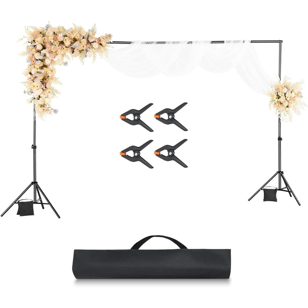 image:imageVEVOR Backdrop Stand 65 x 10 ft Adjustable Photo Backdrop Stand Kit Portable Background Backdrop Stand with 5 Crossbars Heavy Duty Projector Screen Stand for Wedding Photo Video Studio amp Party65 x 10 Ft