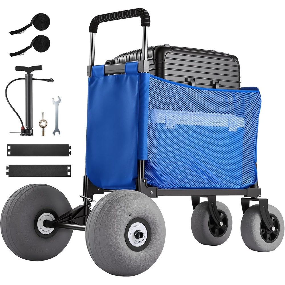 image:imageVEVOR Beach Dolly with Big Wheels for Sand 154 x 157 Cargo Deck w 10 PE Solid Wheels 69LBS Loading Capacity Folding Sand Cart Heavy Duty Cart for Picnic Camping Fishing Beach Gardeningw Storage Bag