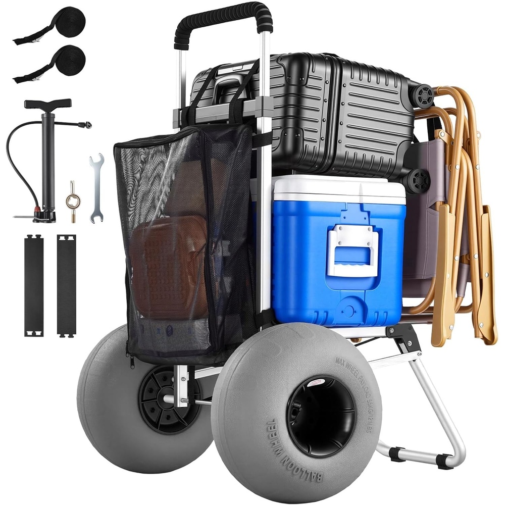 image:imageVEVOR Beach Dolly with Big Wheels for Sand 154 x 157 Cargo Deck w 10 PE Solid Wheels 69LBS Loading Capacity Folding Sand Cart Heavy Duty Cart for Picnic Camping Fishing Beach Gardening20 x 15 Cargo Deck
