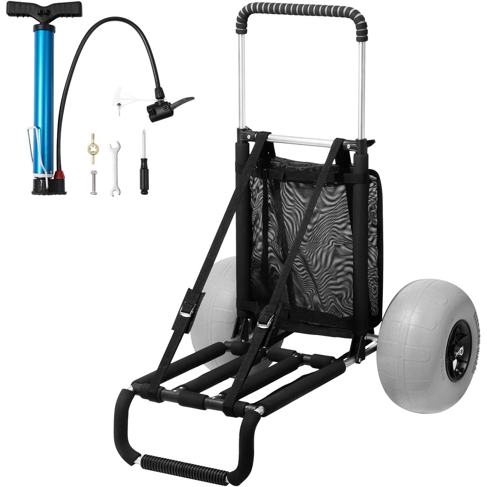 image:imageVEVOR Beach Dolly with Big Wheels for Sand 154 x 157 Cargo Deck w 10 PE Solid Wheels 69LBS Loading Capacity Folding Sand Cart Heavy Duty Cart for Picnic Camping Fishing Beach Gardening30 x 15 Cargo Deck  12 Balloon Wheels