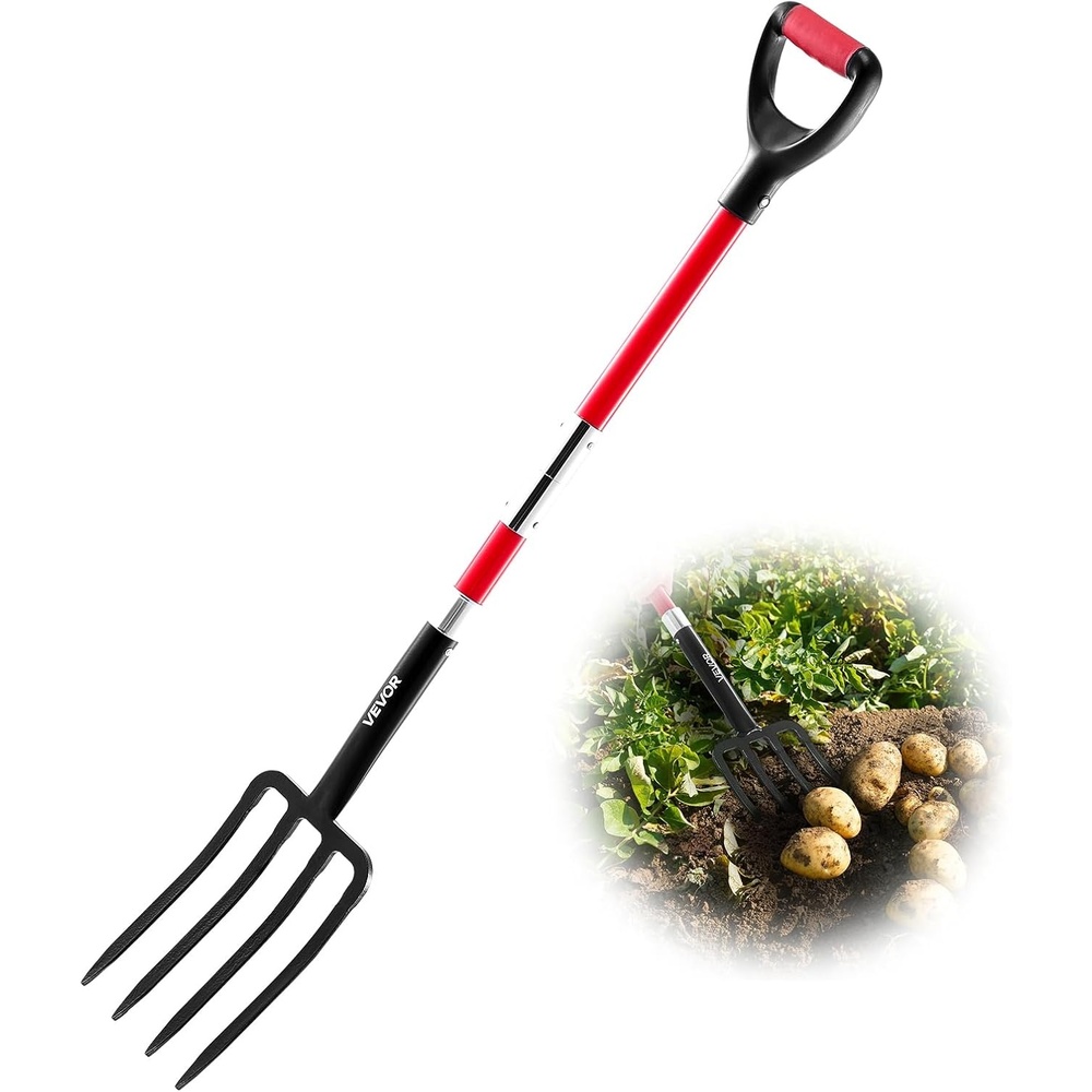 image:imageVEVOR Broad Fork 5Tine Pitchfork with Dual Fiberglass Handles Heavy Duty Garden Fork Ergonomic UShaped Design Broadfork Hand Tiller Gardening Tool for Composting Transplanting Aeration4Tine