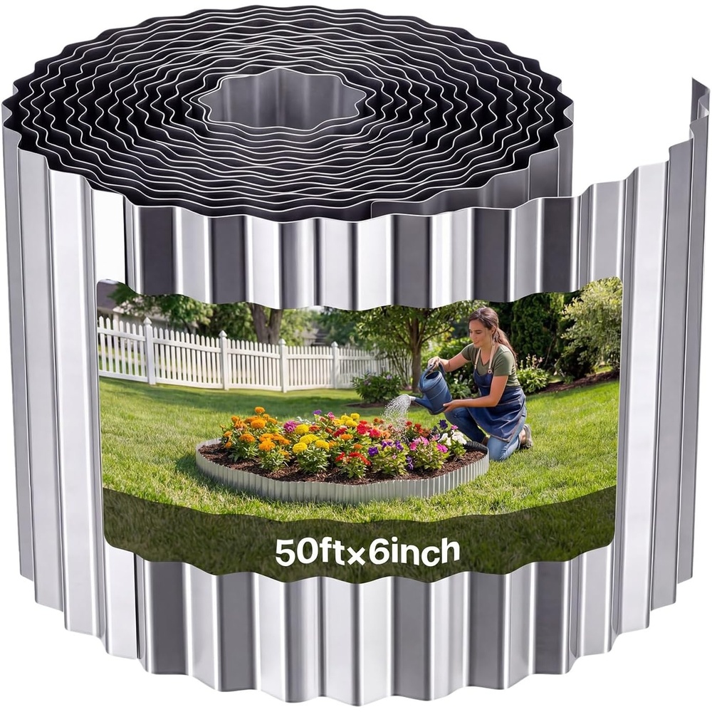 image:imageVEVOR Carbon Steel Landscape Edging 40 ft x 6 in Steel Edging for Landscaping with Gloves EasytoInstall Bendable Metal Strips Metal Garden Edge Border for Flower Bed Yard Pathway RustSilver
