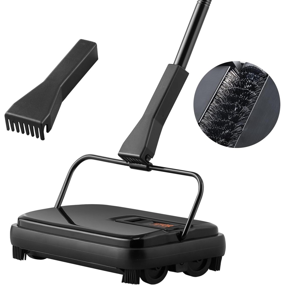 image:imageVEVOR Carpet Sweeper Manual Floor Sweeper with 300 ml Dustbin Capacity Easy to Empty 67 inch Cleaning Width for Home Office Carpets Pet Hair Dust PurpleBlack