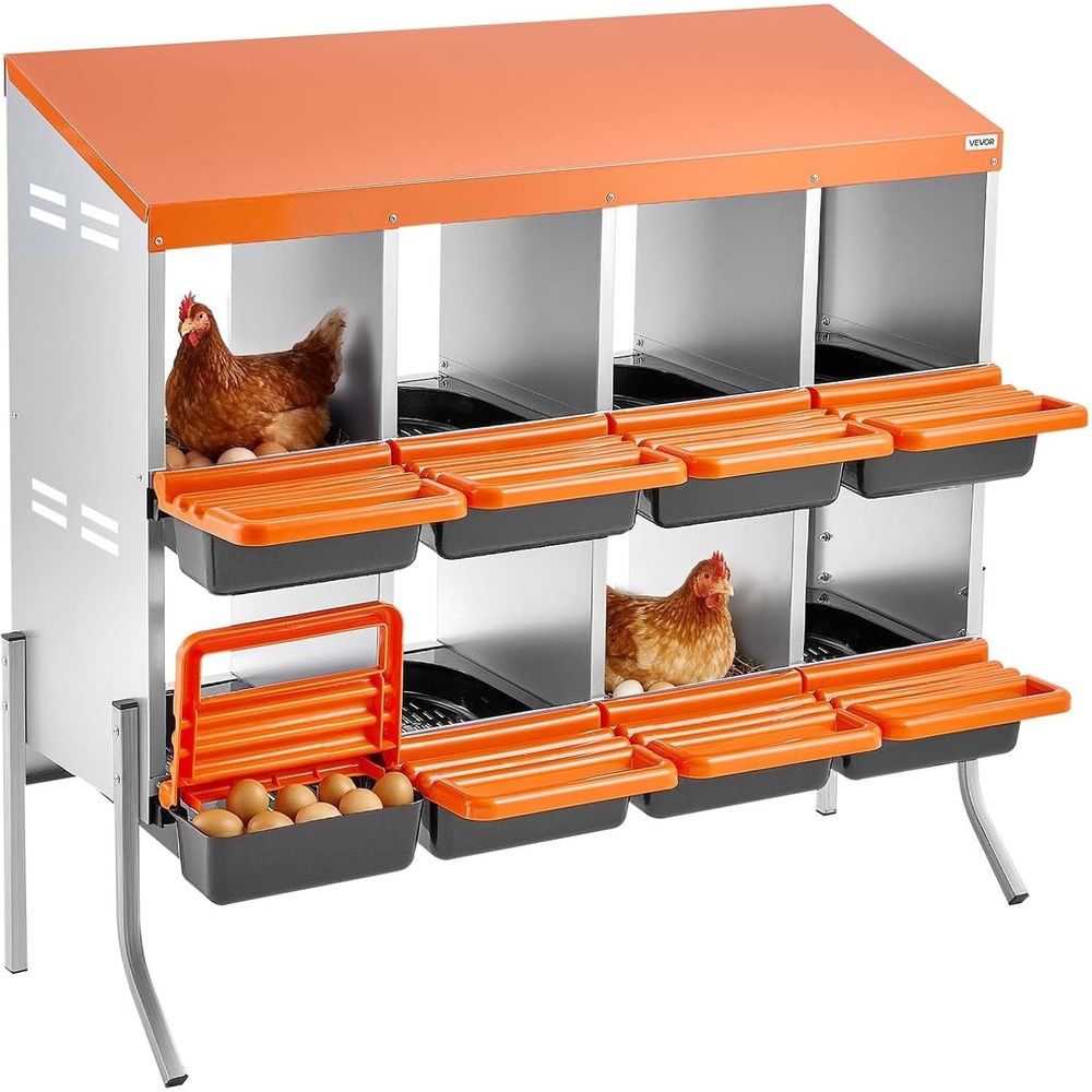 image:imageVEVOR Chicken Nesting Boxes 6 Compartments with Support Legs Easy Egg Collection Galvanized Steel and HighStrength Plastic Roll Away Nesting Boxes for Chickens and Hens Laying Eggs Orange417L x 207W x 390H