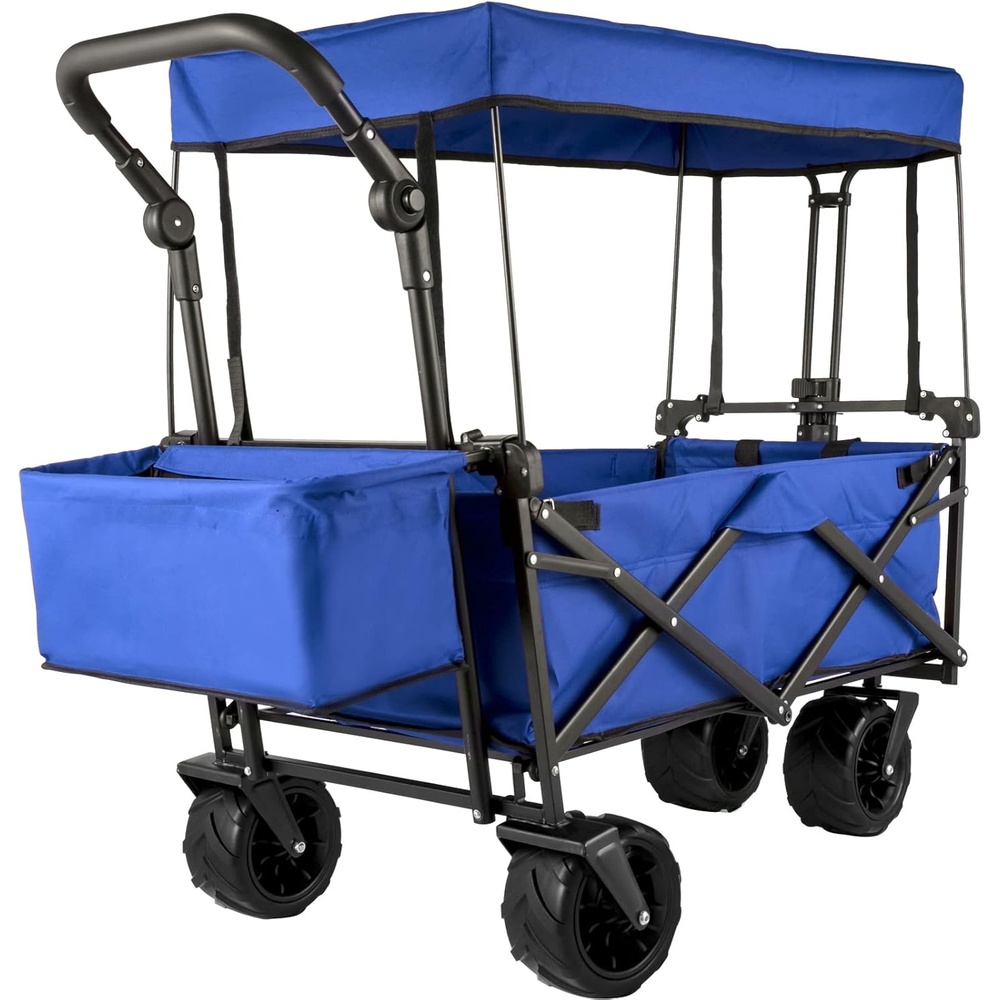 image:imageVEVOR Collapsible Wagon with Canopy 220lbs Foldable Wagon Beach Wagon Cart with Big Wheels and Canopy with Adjustable Push Pulling Handles