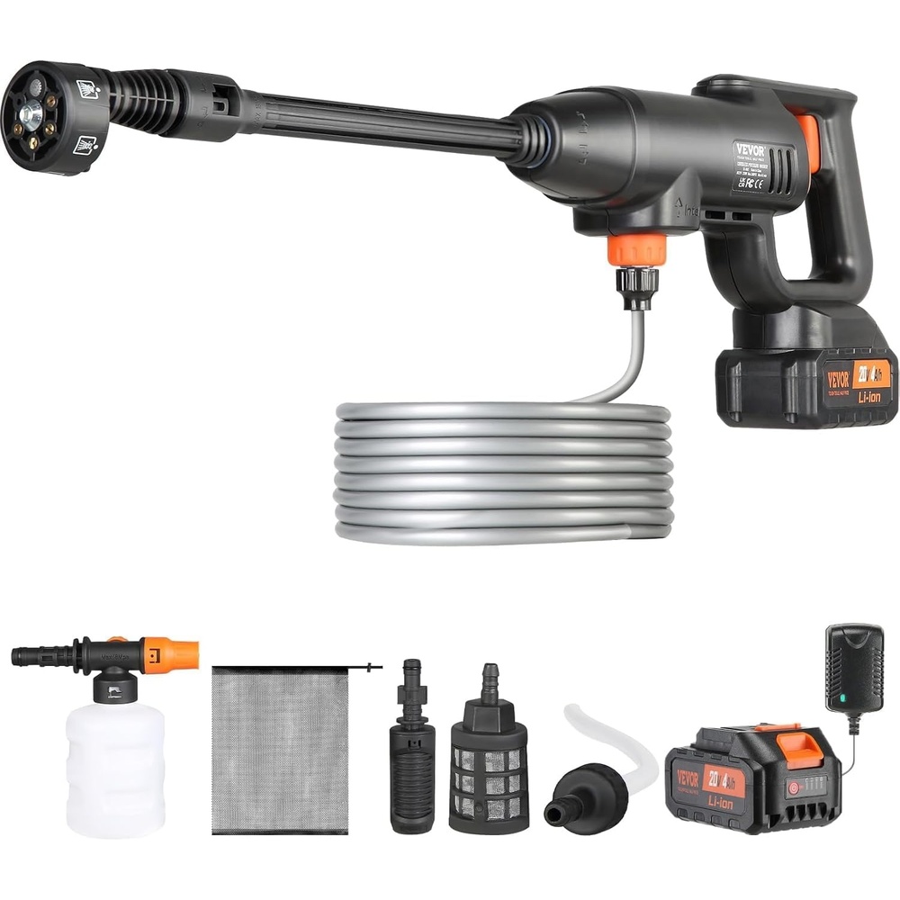 image:imageVEVOR Cordless Pressure Washer 652PSI 10GPM BRUSHLESS Motor Rechargeable 40Ah Battery Powered Handheld HighPressure Car Washer Gun with Charger 6in1 Nozzle for HomeFloor Cleaning amp Watering652 PSI