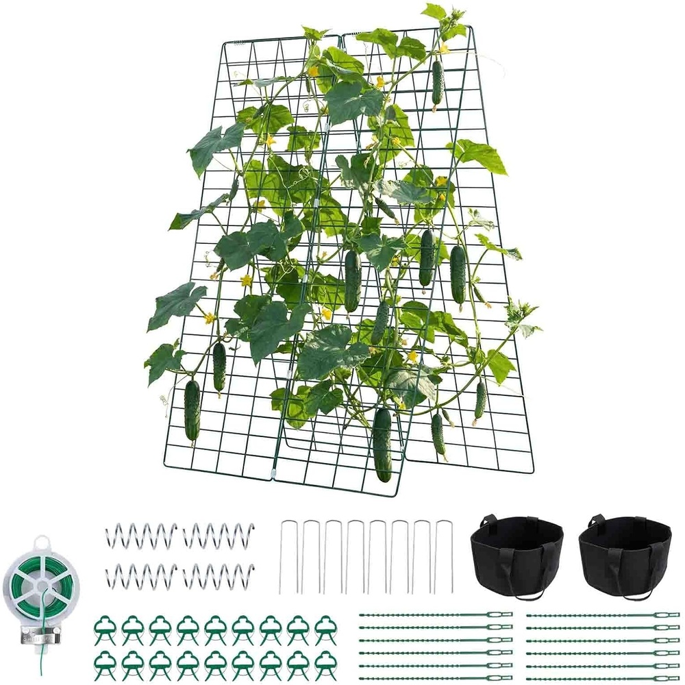 image:imageVEVOR Cucumber Trellis 46 x 34 Foldable AFrame Garden Trellises for Raised Bed 4 Panels Metal Rustproof Outdoor Climbing Plant Support with 2 Plant Bags for Vine Peas Beans Tomato Flowers46 x 34