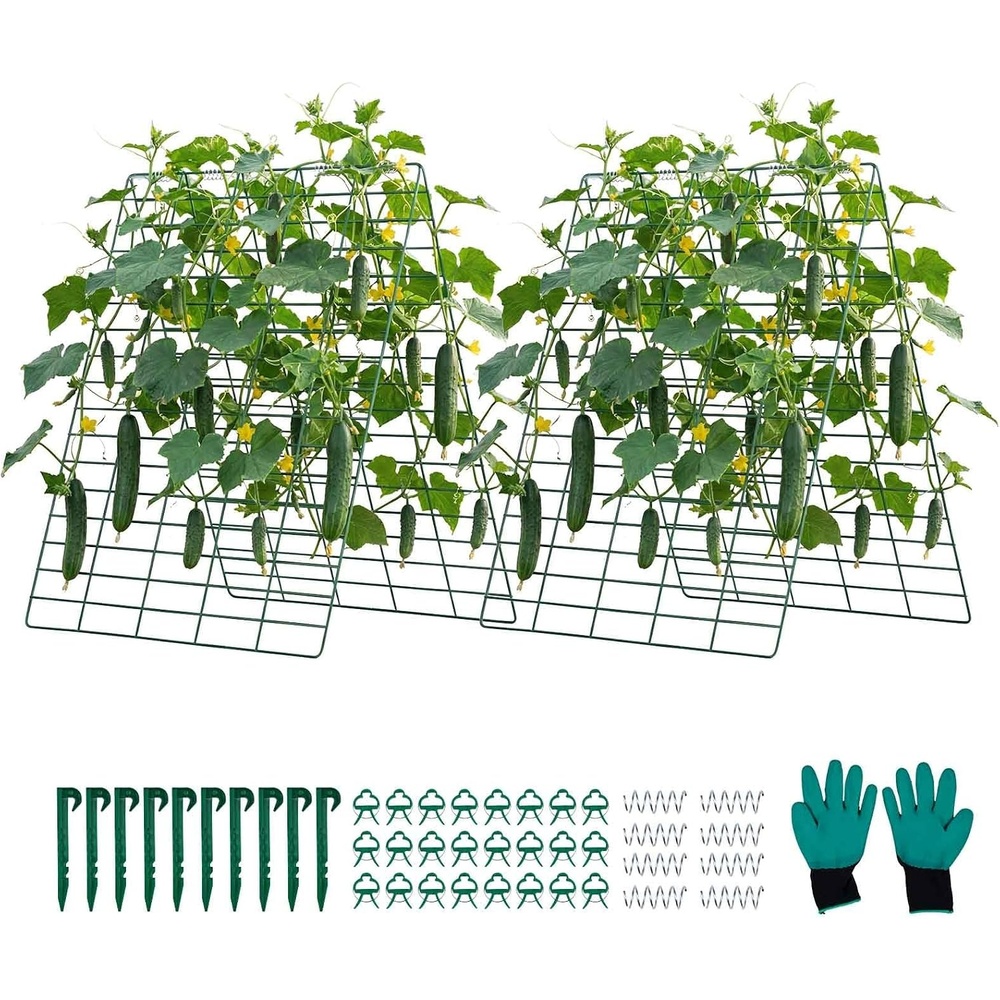 image:imageVEVOR Cucumber Trellis 46 x 34 Foldable AFrame Garden Trellises for Raised Bed 4 Panels Metal Rustproof Outdoor Climbing Plant Support with 2 Plant Bags for Vine Peas Beans Tomato Flowers35 x 55