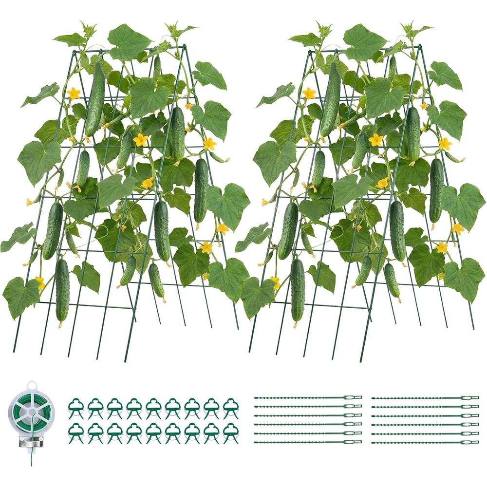 image:imageVEVOR Cucumber Trellis 46 x 34 Foldable AFrame Garden Trellises for Raised Bed 4 Panels Metal Rustproof Outdoor Climbing Plant Support with 2 Plant Bags for Vine Peas Beans Tomato Flowers39 x 32