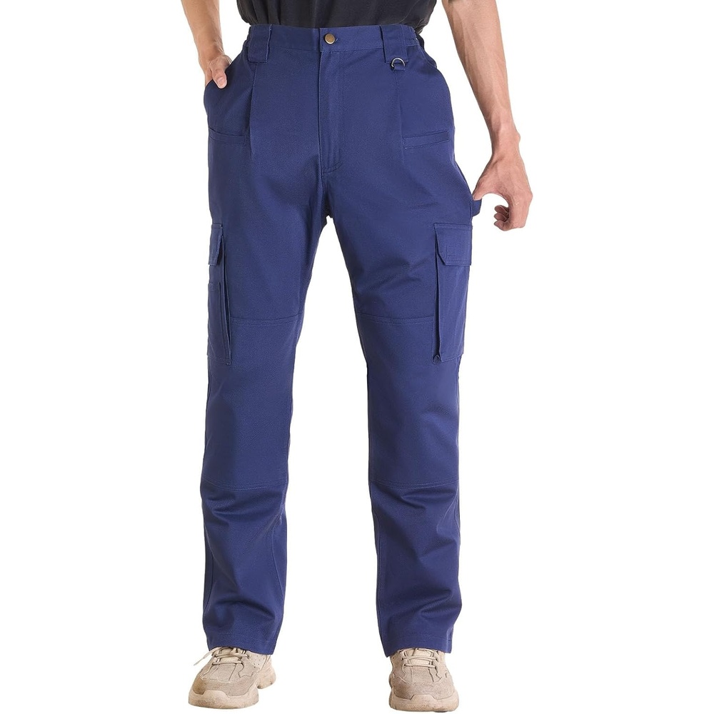 image:imageVEVOR FR Pants for Men 9 oz 100 Cotton FlameResistant Cargo Pants with MultiPockets and Elastic Waist Reinforced TearProof Stitching Ideal for Welding Work and Casual Wear M Size Dark Blue