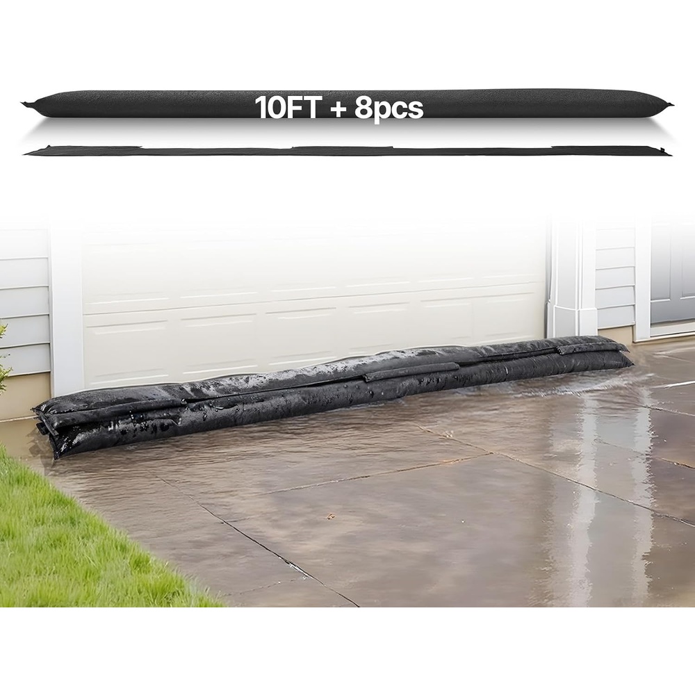 image:imageVEVOR Flood Barrier 10 Pack 5 x 07 ft Flood Bags with Bucket Water Absorbent Barrier Activated by Water Sandless Sandbags Blockage Flooding Prevention Bags for Basement Garage Doorway10 x 07 ft