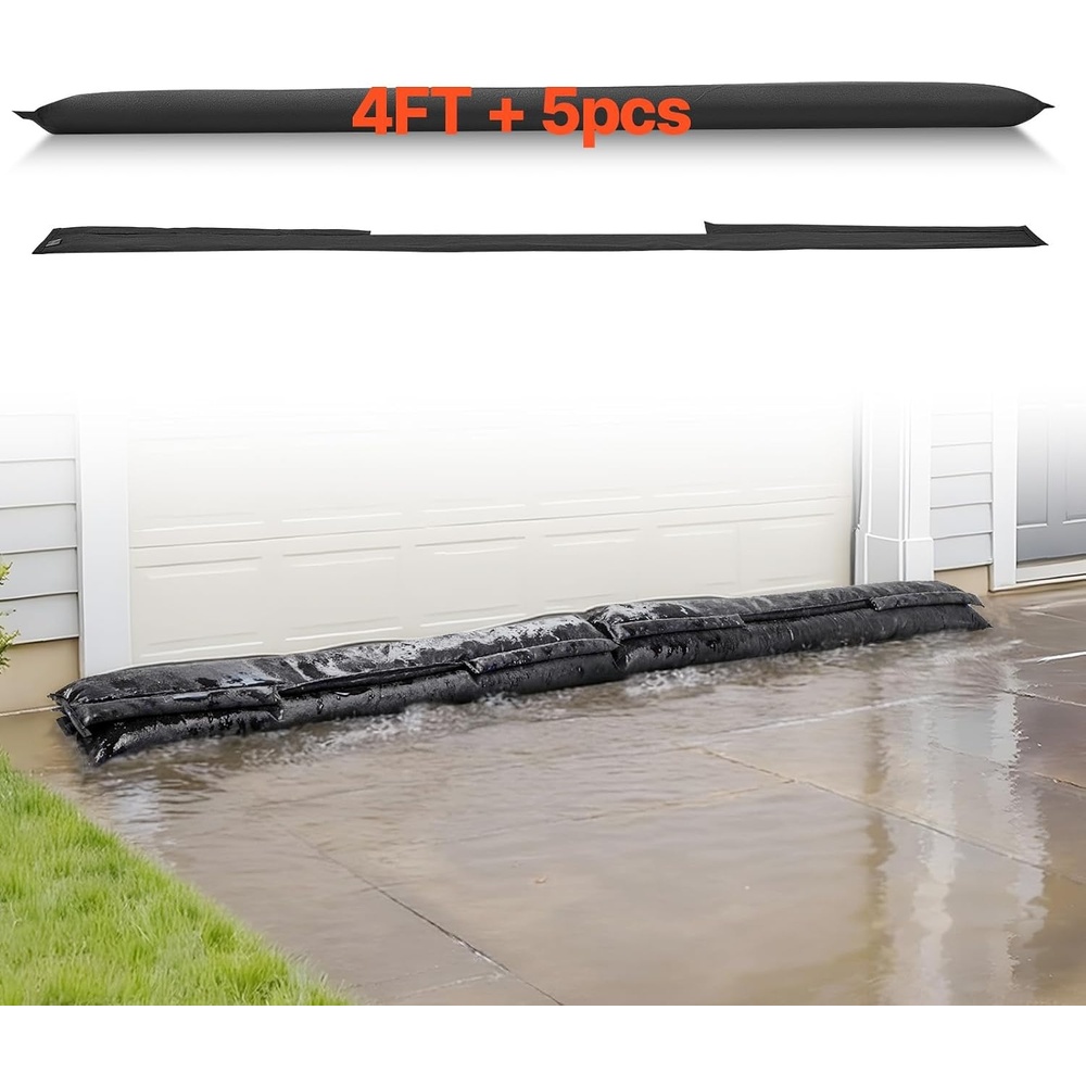image:imageVEVOR Flood Barrier 10 Pack 5 x 07 ft Flood Bags with Bucket Water Absorbent Barrier Activated by Water Sandless Sandbags Blockage Flooding Prevention Bags for Basement Garage Doorway5 x 07 ft