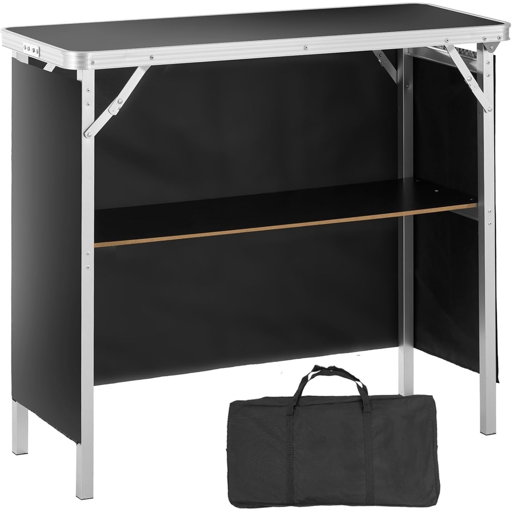 image:imageVEVOR Folding Portable Bar Table 2 pcs 386 x 152 x 343 in with Carry Bag Storage Shelf Detachable Skirt Quick and Easy Setup Foldable Mobile Bartending Station for Events Party Tradeshow1