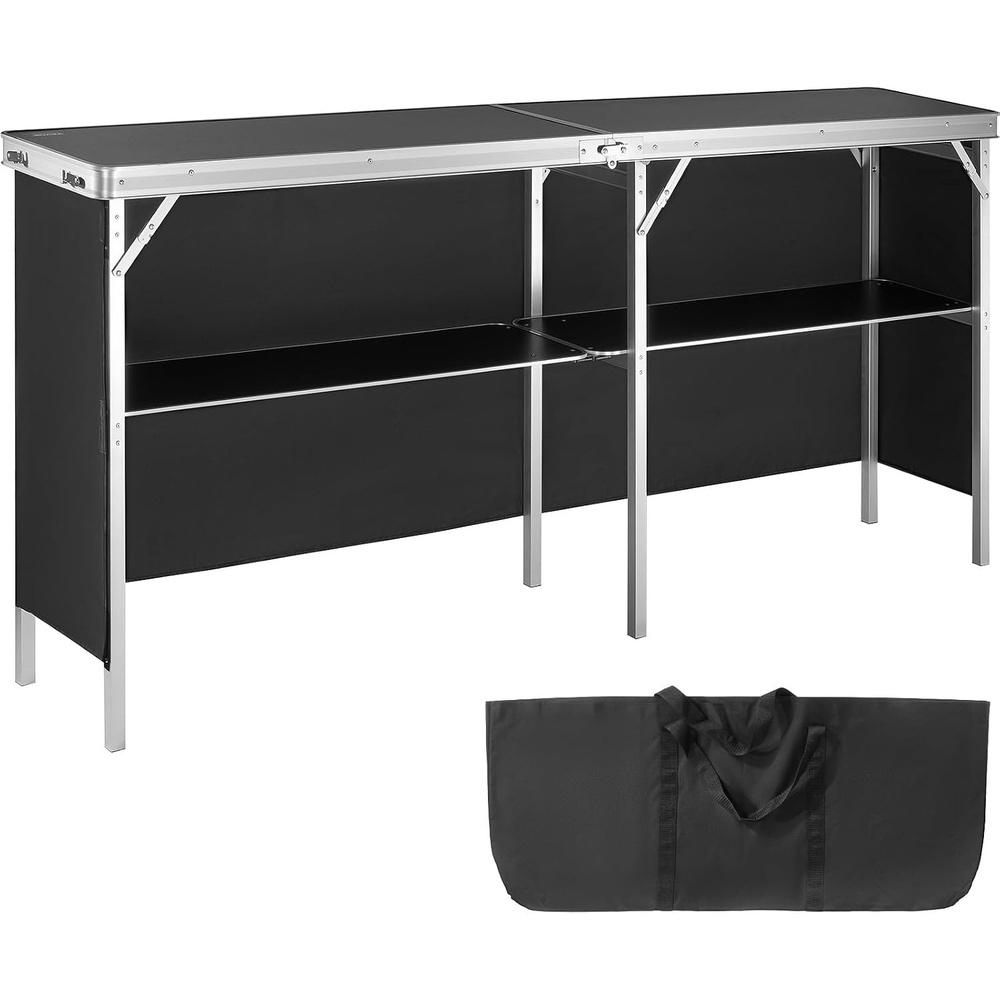 image:imageVEVOR Folding Portable Bar Table 386 x 152 x 343 in with Carry Bag Storage Shelf and Detachable Skirt Quick and Easy Setup Foldable Mobile Bartending Station for Events Party Tradeshow7795 Length