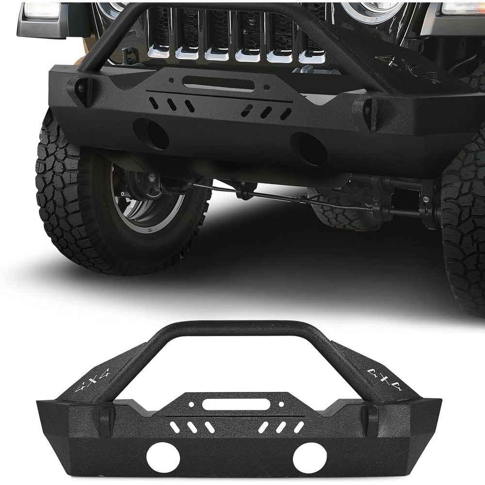 image:imageVEVOR Front Bumper Compatible with 20072024 Jeep Wrangler JKJKU JLJLU amp Gladiator JT  with 2PCS LED Light Bars Winch Plate amp Fog Light Housing HeavyDuty Steel Front Bumper with ECoatingJL JT basic