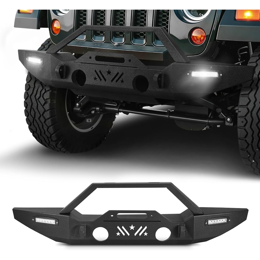 image:imageVEVOR Front Bumper Compatible with 20072024 Jeep Wrangler JKJKU JLJLU amp Gladiator JT  with 2PCS LED Light Bars Winch Plate amp Fog Light Housing HeavyDuty Steel Front Bumper with ECoatingJK JL JT with LED light
