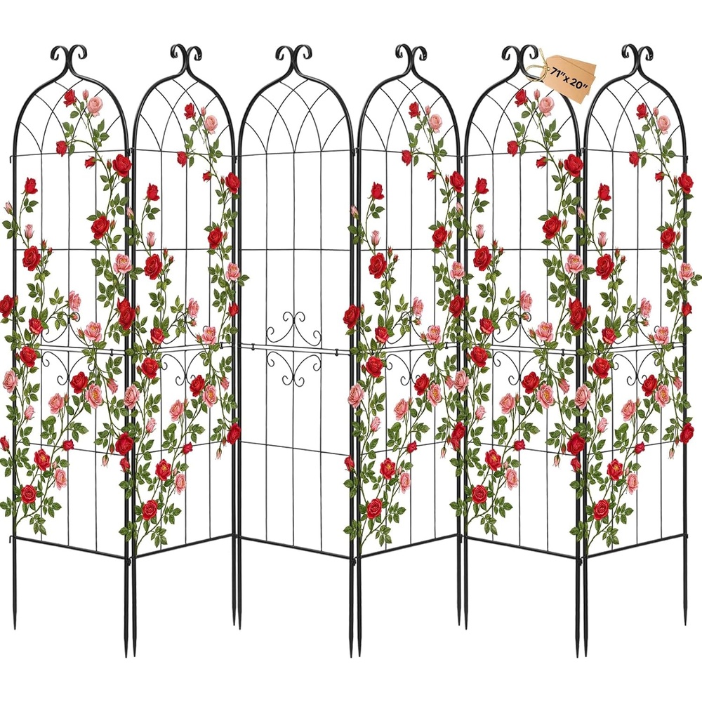 image:imageVEVOR Garden Trellis 71 x 20 inch Rose Trellis 8 Packs Garden Flower Rose Trellises with PowderCoated Finish amp Convenient Locking Design Plant Support Trellises for Flowers Vegetables Roses6 PacksStyle2
