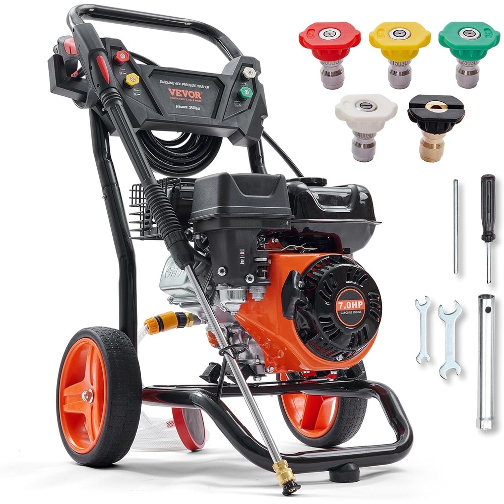 image:imageVEVOR Gas Pressure Washer 3600 PSI 26 GPM Gas Powered Pressure Washer with Copper Pump Spray Gun and Extension Wand 5 Quick Connect Nozzles for Cleaning Cars Homes Driveways Patios3400 PSI