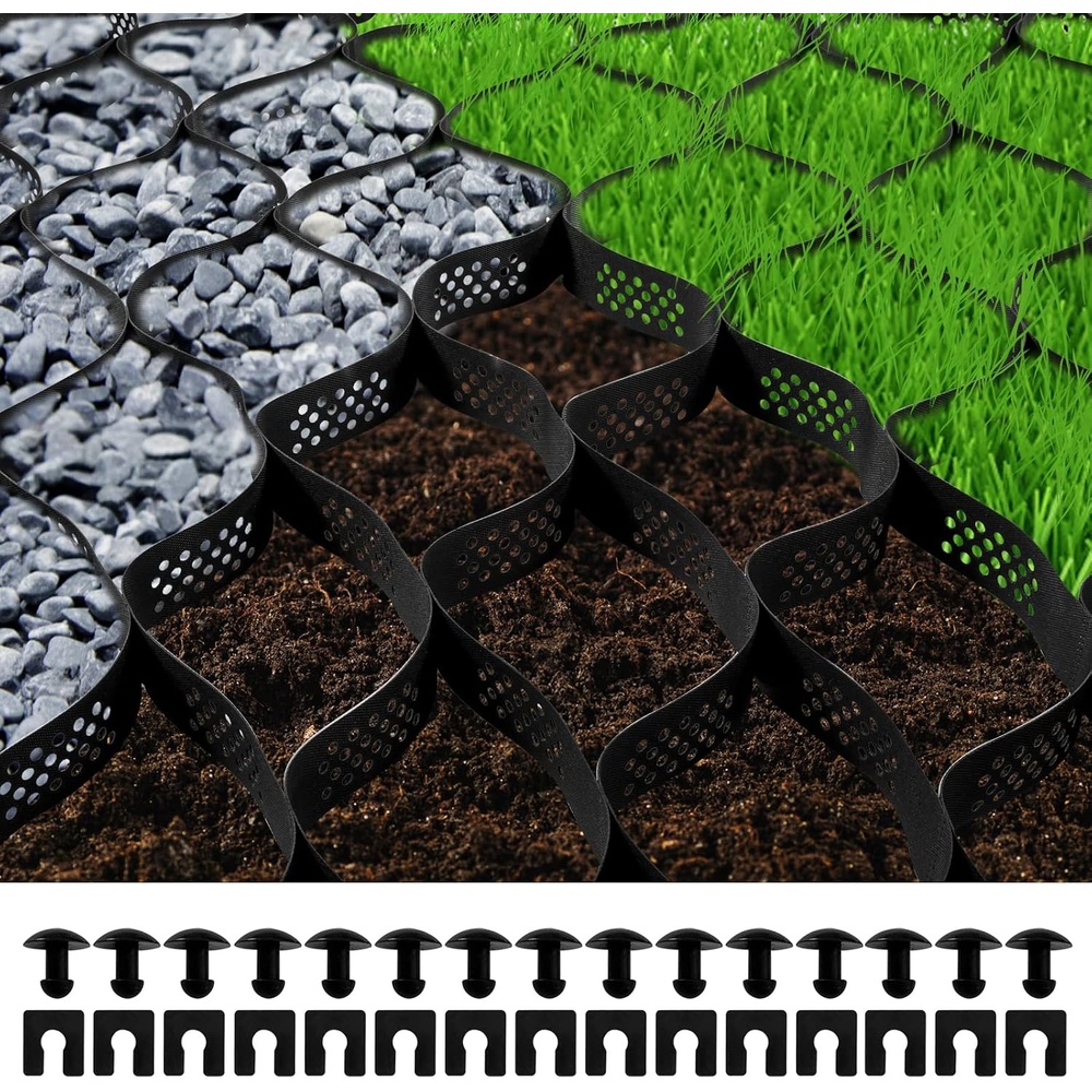 image:imageVEVOR Ground Grid 25 ft x 95 ft 1885 lbs per Sq Ft Load Geo Grid 3 Depth Permeable Stabilization System for DIY Patio Walkway Shed Base Light Vehicle Driveway Parking Lot Grass and Gravel25ft x 95ft