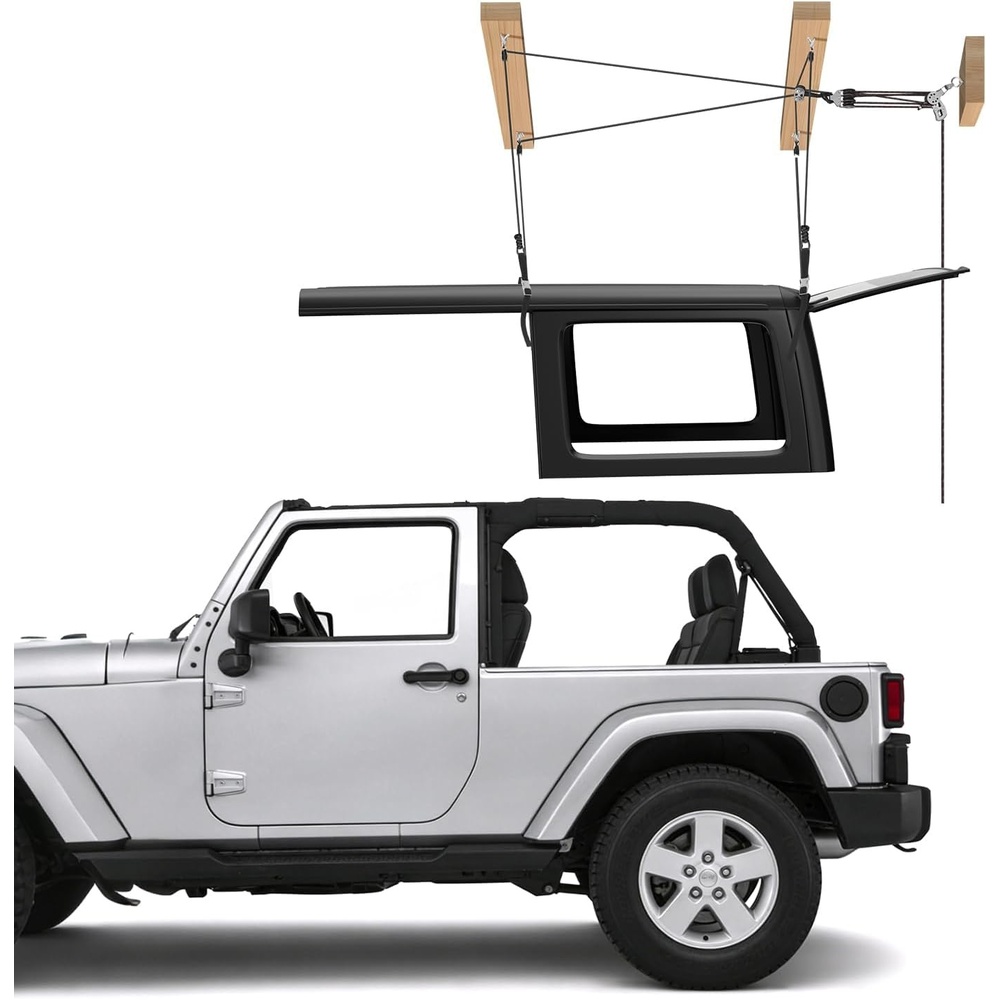image:imageVEVOR Hard Top Remover Lift 220 lbs Jeep Hardtop Removal and Storage System Quick amp Easy OnePerson Operation Adjustable Height for Jeep Wrangler YJ TJ JK JL 4XE Ford Bronco 4 Door amp 6 GenCeiling Mounted