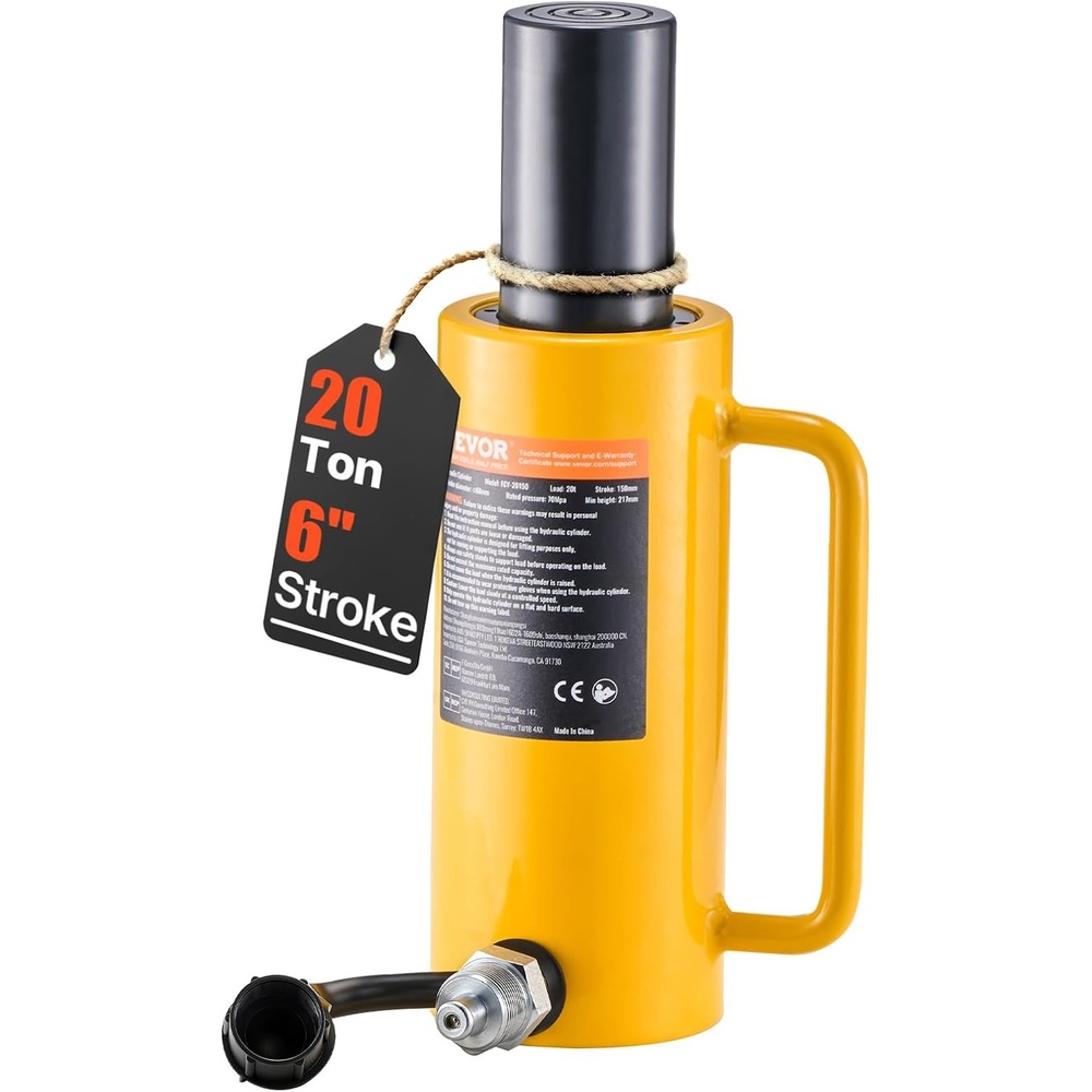 image:imageVEVOR Hydraulic Cylinder Jack 20 Ton Solid Ram Hydraulic Cylinder 6 Inch Stroke Single Acting Hydraulic Cylinder with Quick Connector Portable Hydraulic Solid Jack Hydraulic Lifting Cylinders