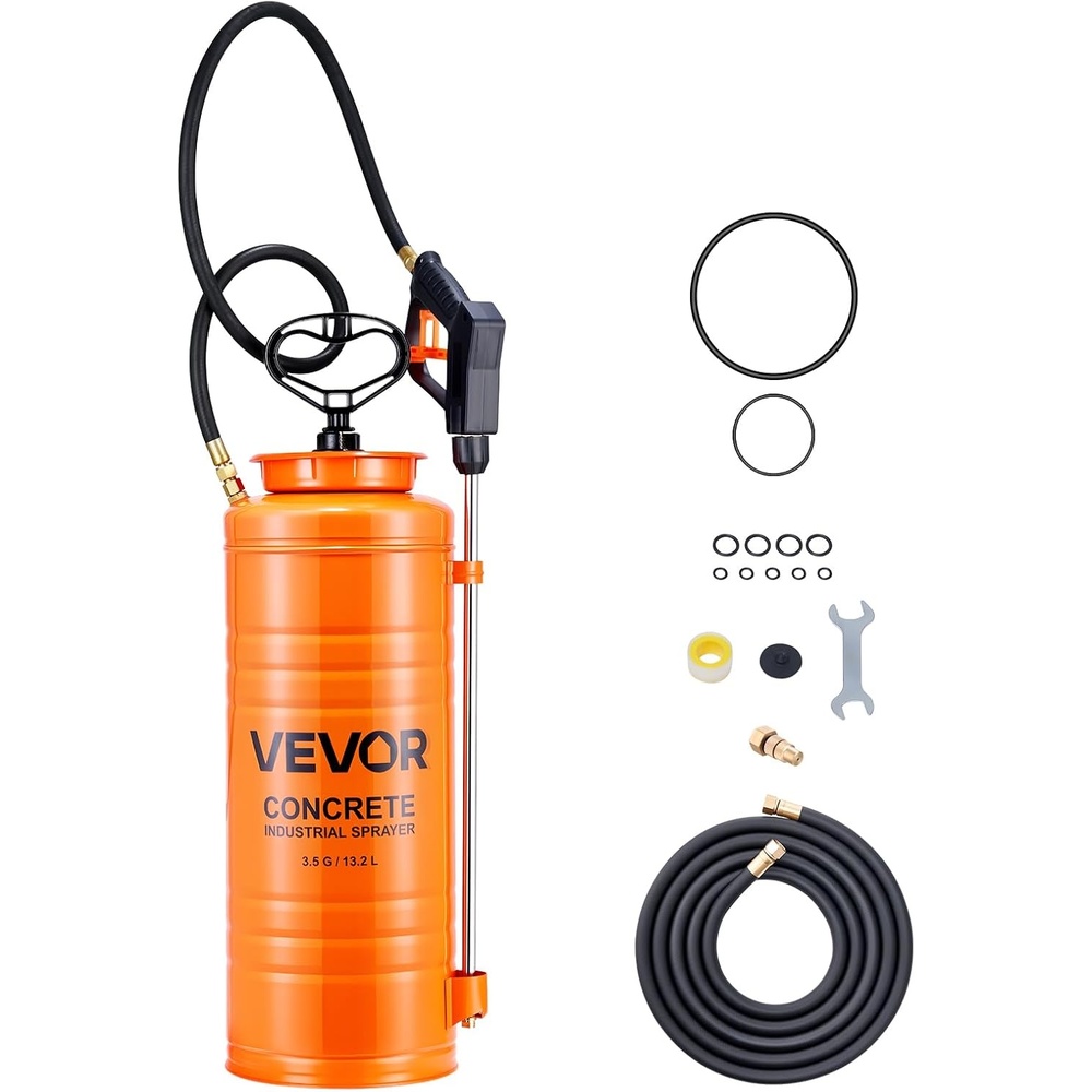 image:imageVEVOR Industrial Concrete Sprayer 35 Gallon Stainless Steel Sprayer Heavy Duty TriPoxy Pump Sprayers 205Wand with Ergonomic Gun Handle 48amp 120Hose 2 Brass Nozzles for Construction Garden35 Gal Basic