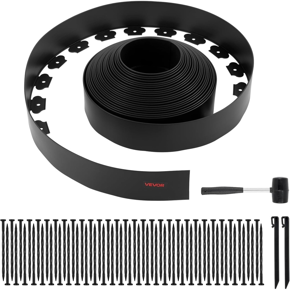 image:imageVEVOR Landscape Edging 100 ft x 15 in Plastic Garden Border Edging with 120 Spikes No Dig Flexible Lawn Edgings Roll UVResistant Mini Fence Borders Pathway Edgings for Flower Beds Yard Paver66ft4inLshaped