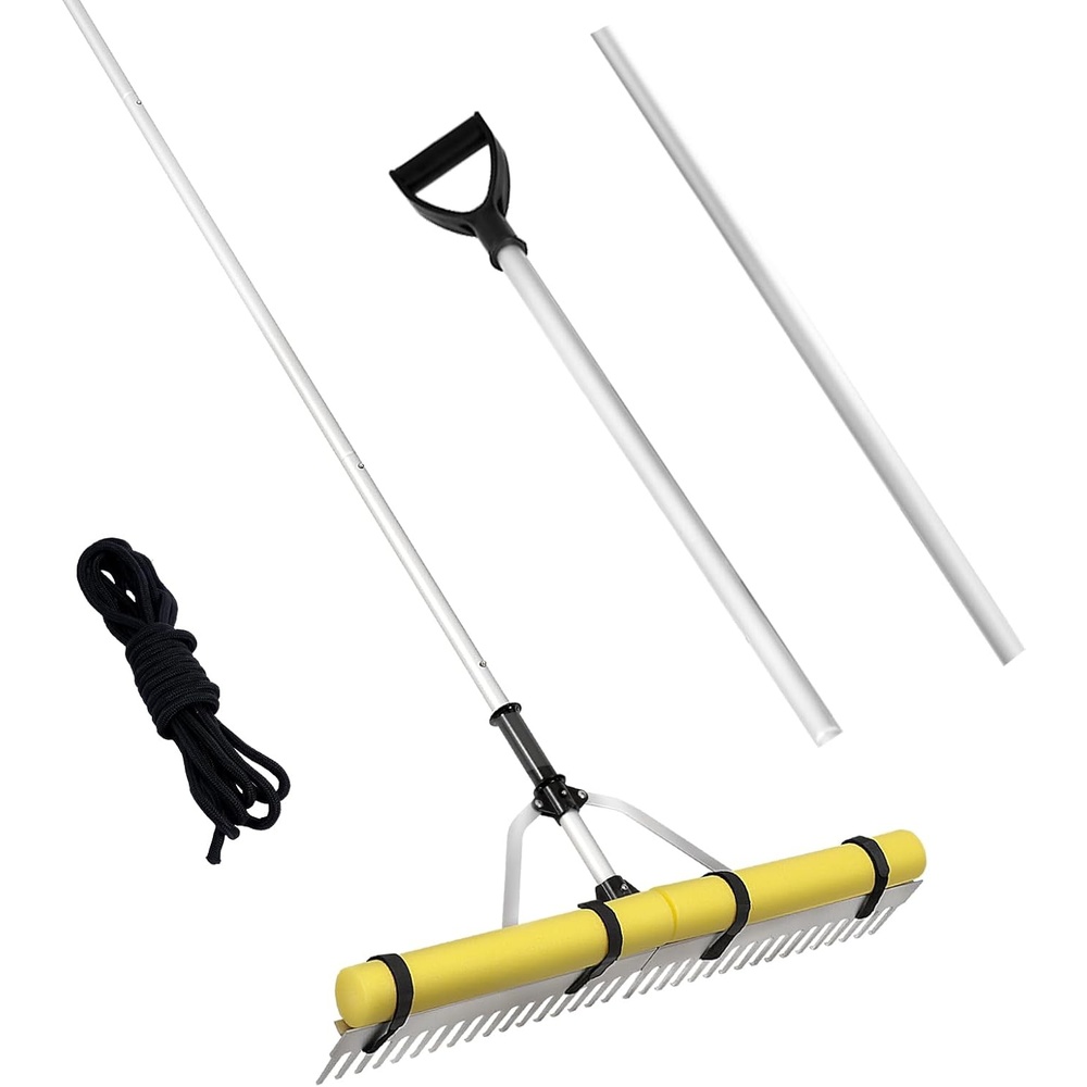 image:imageVEVOR Landscape Rake 36 inch Wide Head 133 inch Handle Large Heavy Duty Aluminum Landscaping Leaf Rake Tool Asphalt Level for Loosening Soil Garden amp Yard Pond Gravel amp Beach Lawn Care 52ft Rope10236 inch