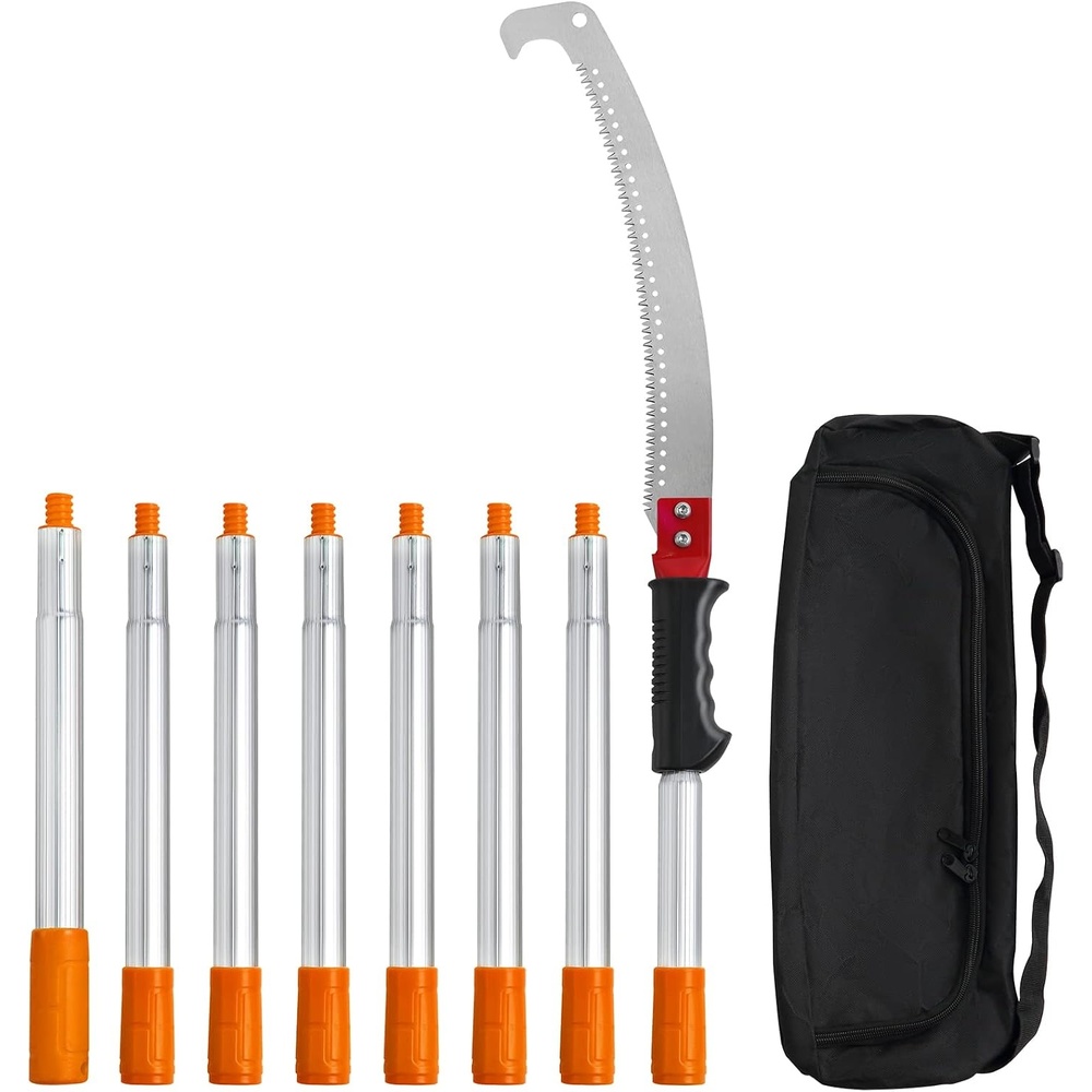 image:imageVEVOR Manual Pole Saw 38727 ft Extendable Pole Tree Pruner Sharp 65Mn Steel Blade Lightweight Fiberglass Handle Pole DoubleHook Saw for High Branch Trimming Pruning Tool for Palms ShrubsSteel Blad