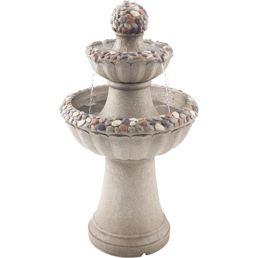 image:imageVEVOR Outdoor Water Fountain 3858 in Height Fountain and Waterfall 1Tier Floor Standing Rock Base Style Fountains with with LED Light and Pump for Outdoor Indoor Garden Home Patio amp BackyardRock Gray
