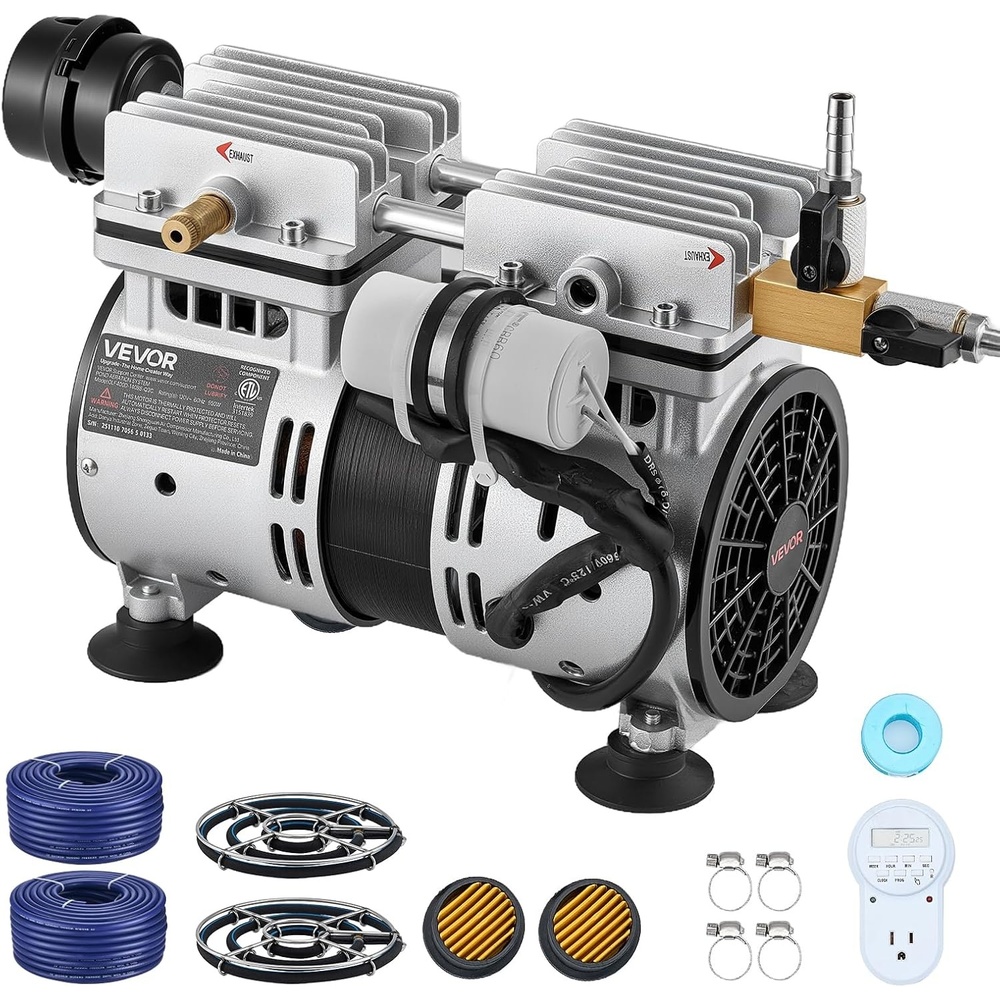 image:imageVEVOR Pond Aerator 550W Power 52CFM for Up to 3 Acre 50 Lake Pond Aeration Kit Includes 34 HP Compressor amp Timer amp Valves Air Compressor for Deep Water Oxygen Circulation for Pond Lake52CFM2 Nano diffusers