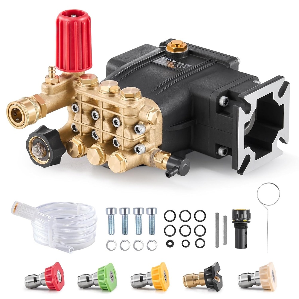 image:imageVEVOR Pressure Washer Pump 34 Shaft Horizontal 3500 PSI 25GPM Replacement Power Washer Pumps Kit with 5 Nozzles Hardware and Siphon Tube Compatible with Simpson Honda TroyBilt Generac3300 PSI 5 Nozzles