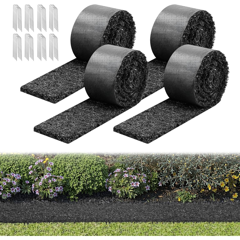 image:imageVEVOR Rubber Mulch Mat Roll 2 Rolls 96 x 22 in Recycled Rubber Mulch Mat 05 Thick Cuttable Reduced Weed Growth NaturalLooking Weed Barrier Mat Permanent Walkway Pathway for Landscaping4packs
