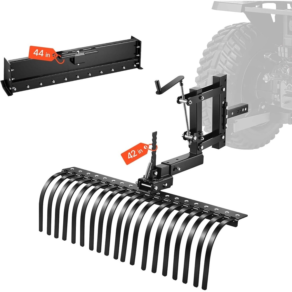 image:imageVEVOR Tow Behind Dethatcher 40inch Lawn Dethatcher Rake with 20 Spring Steel Tines for ATV or Mower Heavy Duty Tow Behind Lawn Rake with Lift Handle for Garden Farm Grass Leaves Pine Needles42 1Point Lift System Landscape Kit