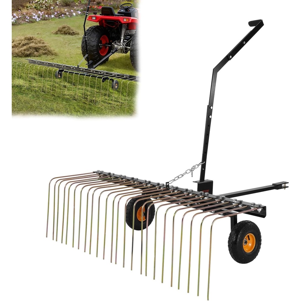 image:imageVEVOR Tow Behind Dethatcher 40inch Lawn Dethatcher Rake with 20 Spring Steel Tines for ATV or Mower Heavy Duty Tow Behind Lawn Rake with Lift Handle for Garden Farm Grass Leaves Pine Needles60 Tow Behind Dethatcher