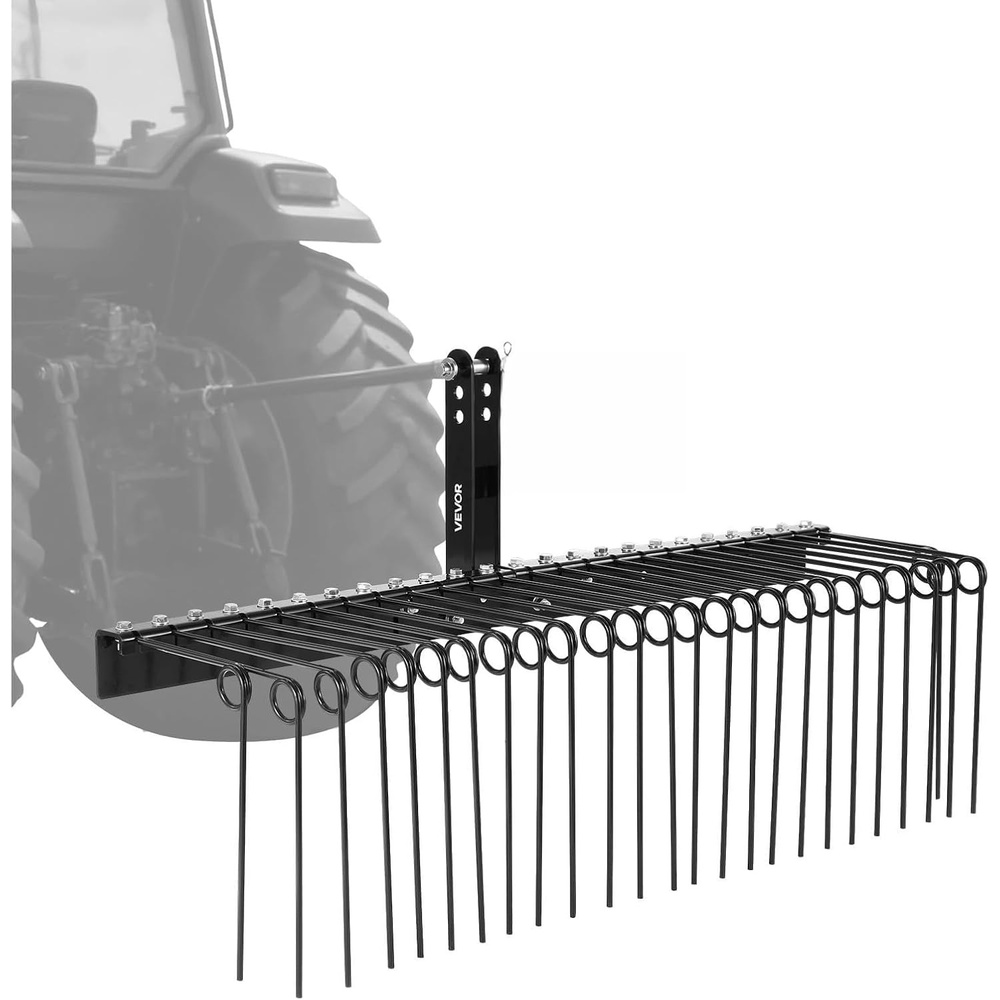 image:imageVEVOR Tow Behind Dethatcher 40inch Lawn Dethatcher Rake with 20 Spring Steel Tines for ATV or Mower Heavy Duty Tow Behind Lawn Rake with Lift Handle for Garden Farm Grass Leaves Pine Needles60 Tow Behind Landscape Rake
